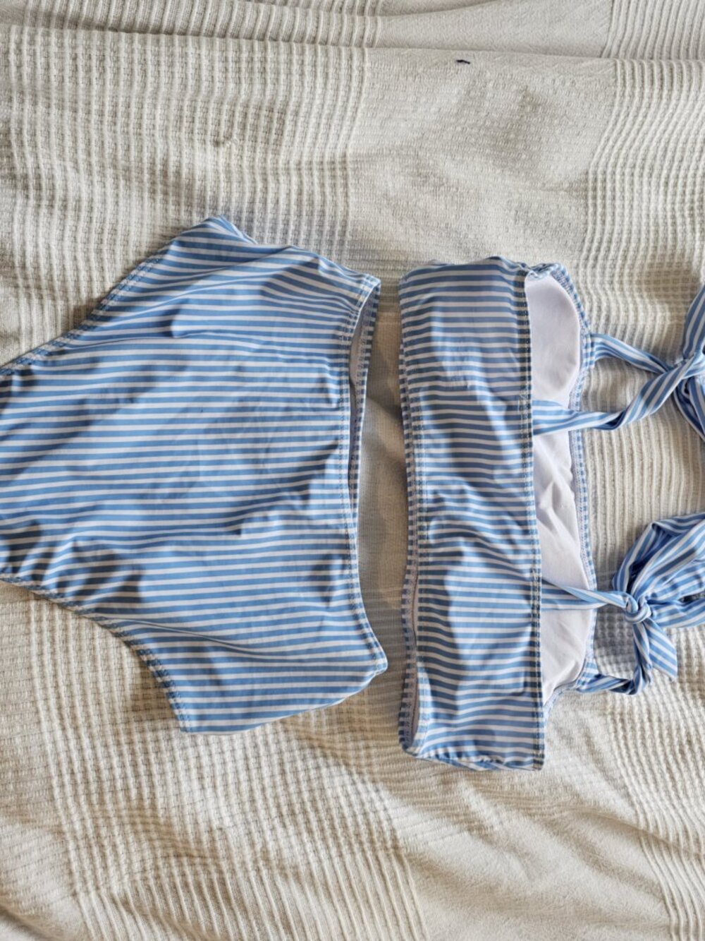 New Striped Tie Shoulder High Waist Two Piece Bikini - Picture 12 of 13